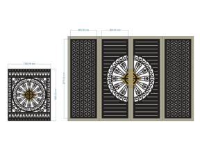 Model cnc cổng 2 cánh cnc kết hợp hàng rào trống đồng dxf
