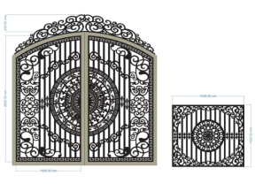 Model cnc cổng 2 cánh kết hợp hàng rào và chông
