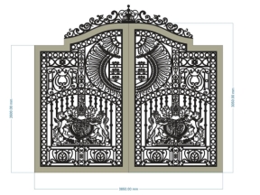 Model cnc cổng 2 cánh phù điêu có chóp vương miện