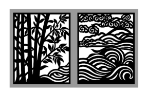 Model cnc cổng 2 cánh sơn thủy