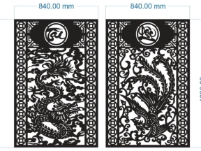 Model cnc cổng 2 cánh tài lộc rồng phượng