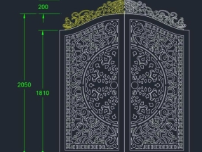 Model cnc cổng 2 cánh trống đồng có vòm