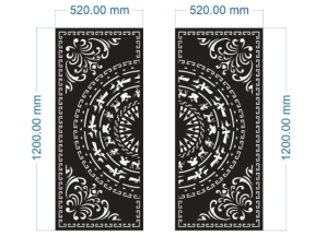 Model cnc cổng 2 cánh trống đồng hoa góc lá tây