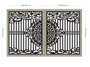 Model cnc cổng 2 cánh trống đồng kết hợp lá tây