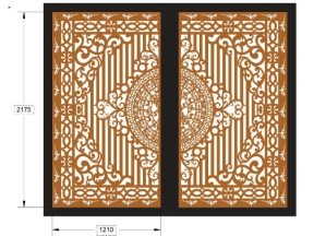 Model cnc cổng 2 cánh trống đồng viền hạc
