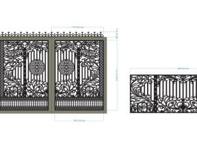 Model cnc cổng 2 cánh và hàng rào dxf