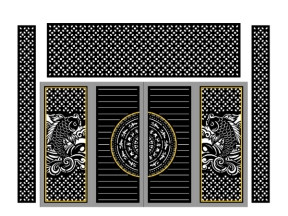 Model cnc cổng 4 cánh cá chép và ô thoáng