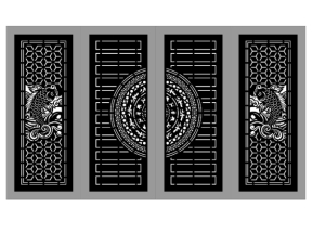 Model cnc cổng 4 cánh cá chép viền chỉ âm