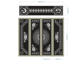 Model cnc cổng 4 cánh hoa kết hợp ô thoáng tài lộc