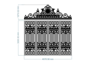 Model cnc cổng 4 cánh hoa lá tây kết hợp đồng tiền