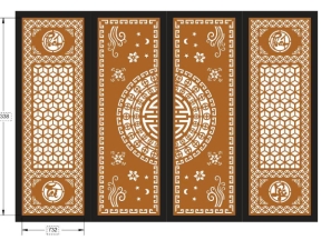 Model cnc cổng 4 cánh phát tài phát lộc trống chữ thọ