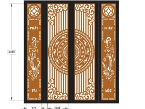 Model cnc cổng 4 cánh phát tài phát lộc trống đồng