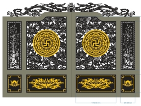 Model cnc cổng 4 cánh sen vòm cổng rồng