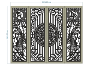 Model cnc cổng 4 cánh tài lộc cá chép và hàng rào