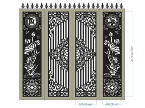 Model cnc cổng 4 cánh tài lộc sen dxf