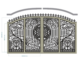 Model cnc cổng 4 cánh trống dơi kết hợp hoa văn lá tây