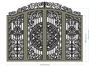 Model cnc cổng 4 cánh trống dơi kết hợp lá tây