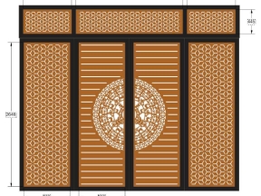 Model cnc cổng 4 cánh trống đồng bông tuyết có ô thoáng