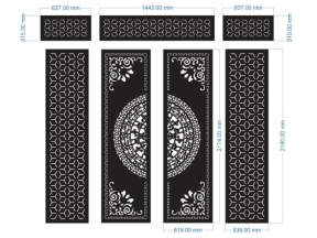 Model cnc cổng 4 cánh trống đồng có ô thoáng bông tuyết