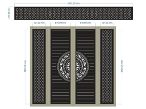 Model cnc cổng 4 cánh trống đồng dxf kết hợp ô thoáng bông tuyết