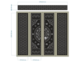 Model cnc cổng 4 cánh trống đồng hoa bông tuyết