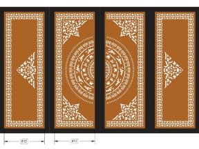 Model cnc cổng 4 cánh trống đồng kết hợp hoa góc