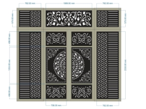 Model cnc cổng 4 cánh trống đồng kết hợp lá tây