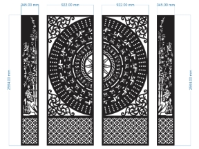 Model cnc cổng 4 cánh trống đồng và cây trúc trên cad