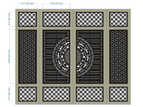 Model cnc cổng 4 cánh trống đồng và đồng tiền đẹp