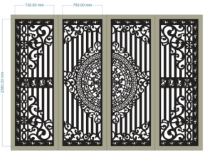 Model cnc cổng 4 cánh trống đồng viền hạc