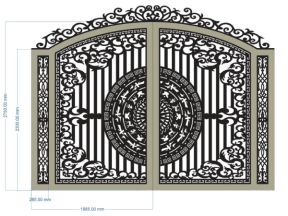 Model cnc cổng 4 cánh trống đồng vòm cong