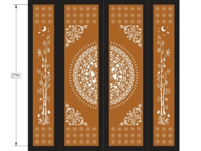 Model cnc cổng 4 cánh trống trúc và hoa