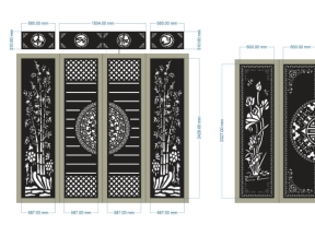 Model cnc cổng 4 cánh trống trúc và trống sen