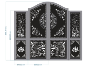 Model cnc cổng 4 cánh trúc cá chép