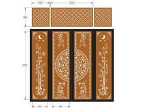 Model cnc cổng 4 cánh trúc chim có ô thoáng