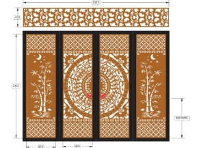 Model cnc cổng 4 cánh trúc trống đồng có ô thoáng