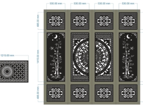 Model cnc cổng 4 cánh trúc trống đồng kết hợp hàng rào