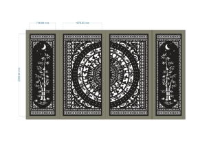 Model cnc cổng 4 cánh trúc và đồng tiền