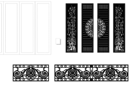 Model cnc cổng 4 cánh trúc và lan can