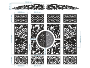 Model cnc cổng 4 cánh tứ linh chóp rồng