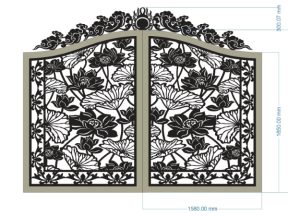 Model cnc cổng chùa hoa sen 2 cánh