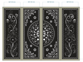 Model cổng 4 cánh cnc trống đồng và hoa