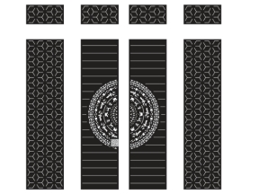 Model cổng 4 cánh trống đồng bông tuyết và ô thoáng