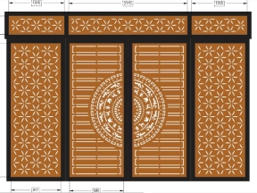 Model cổng 4 cánh trống đồng và hoa 5 cánh