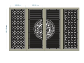 Model cổng cnc 4 cánh trống đồng hoa văn viền mới