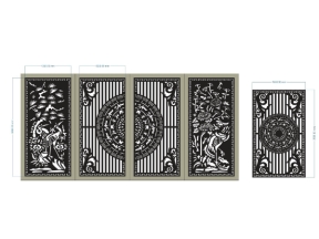 Model cổng tùng cúc trống đồng 4 cánh và cổng 1 cánh