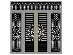 Model dxf cnc cổng 4 cánh cá chép trống đồng