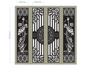 Model dxf cnc cổng 4 cánh trống đồng hoa sen