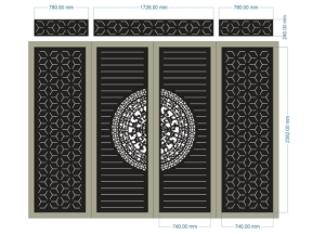 Thiết kế cắt cnc cổng 4 cánh trống đồng kết hợp bông tuyết đẹp