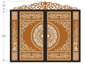 Thiết kế cnc cổng 2 cánh trống đồng trúc vòm dxf